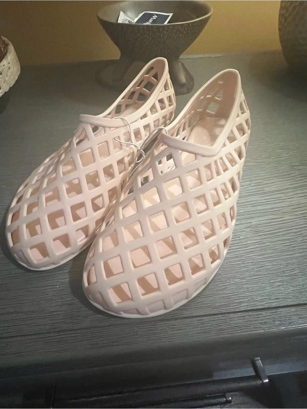 Blush Pink Women's Lattice Slip-On Sandals